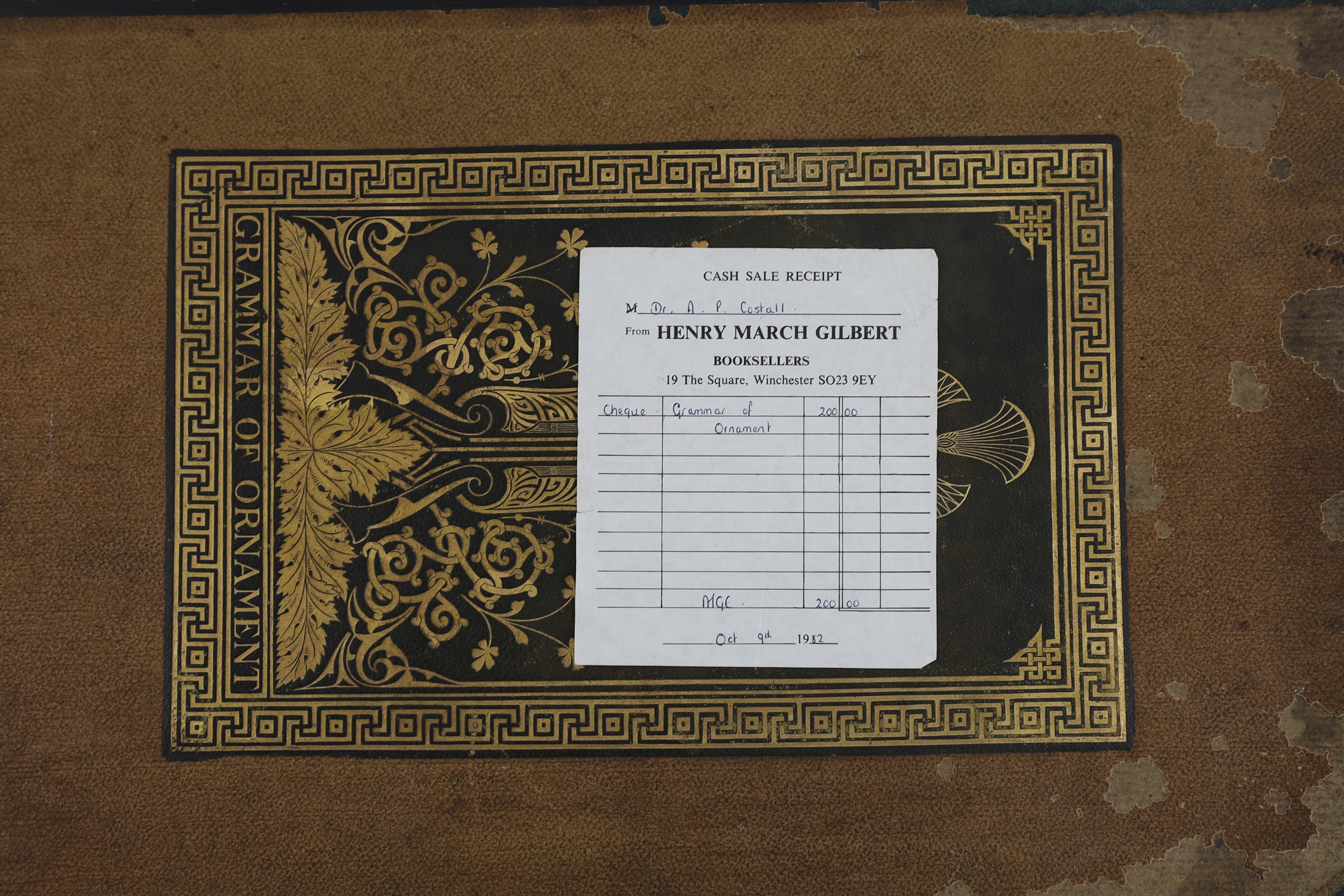 Owen Jones - Grammar of Ornament. Illustrated by Examples of Various Styles of Ornament, one hundred folio plates, drawn on stone by F. Bedford and printed in colours by Day and Son, First Edition. pictorial title (in go